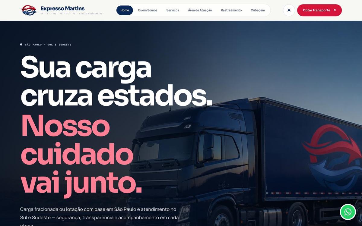Página inicial do site da Expresso Martins no computador