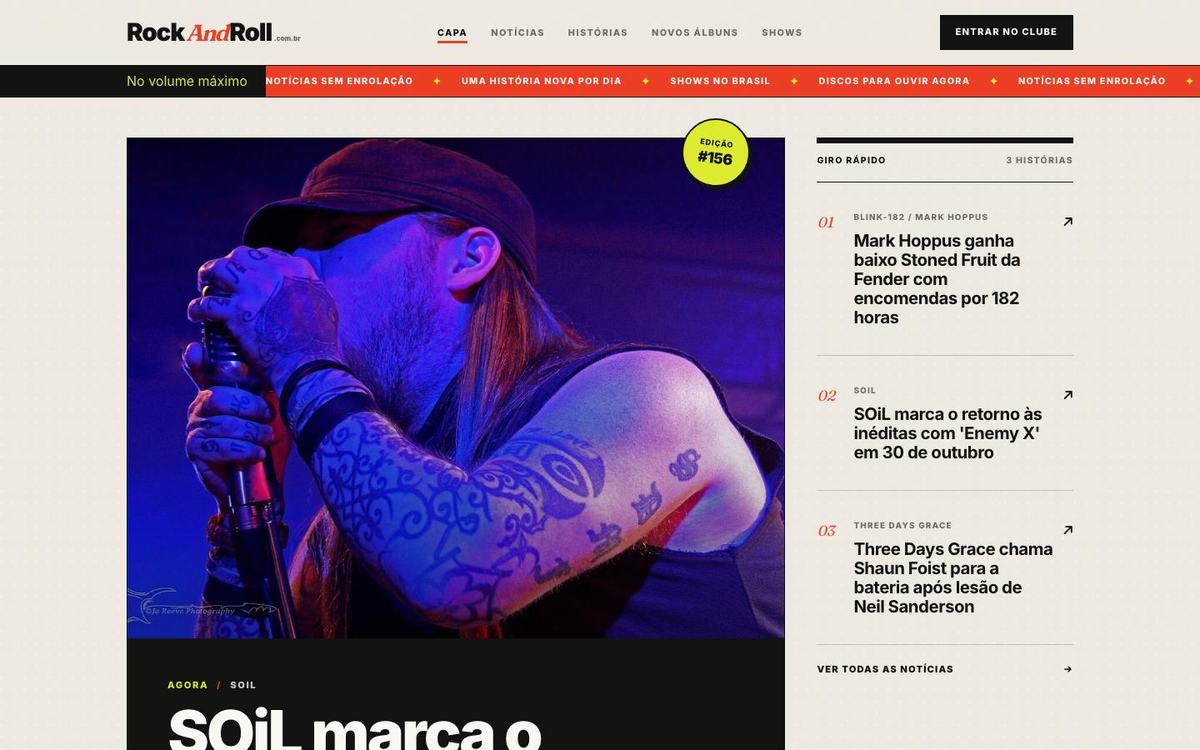 Página inicial do portal RockAndRoll no computador